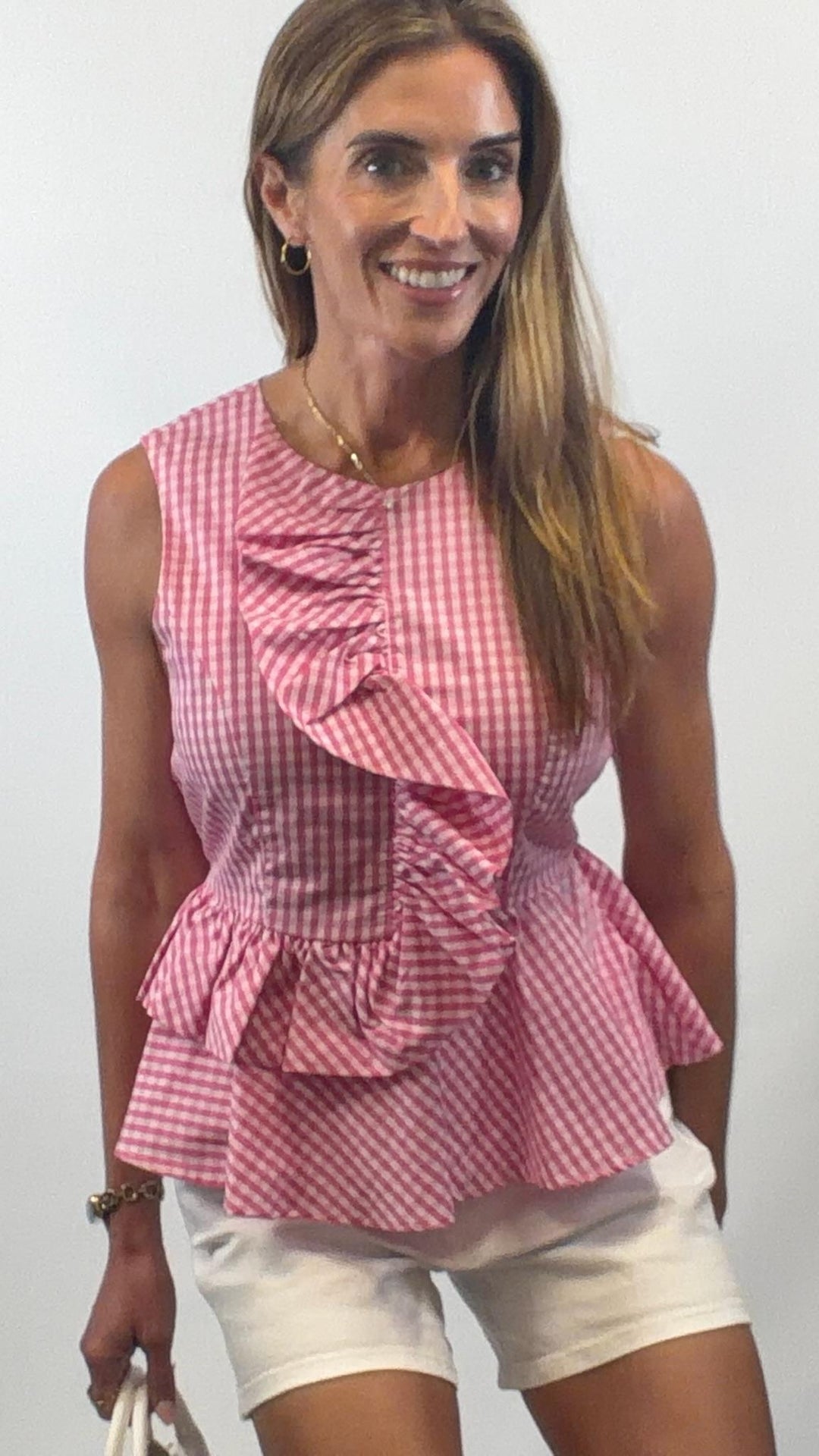 Gingham Pink Peplum Top