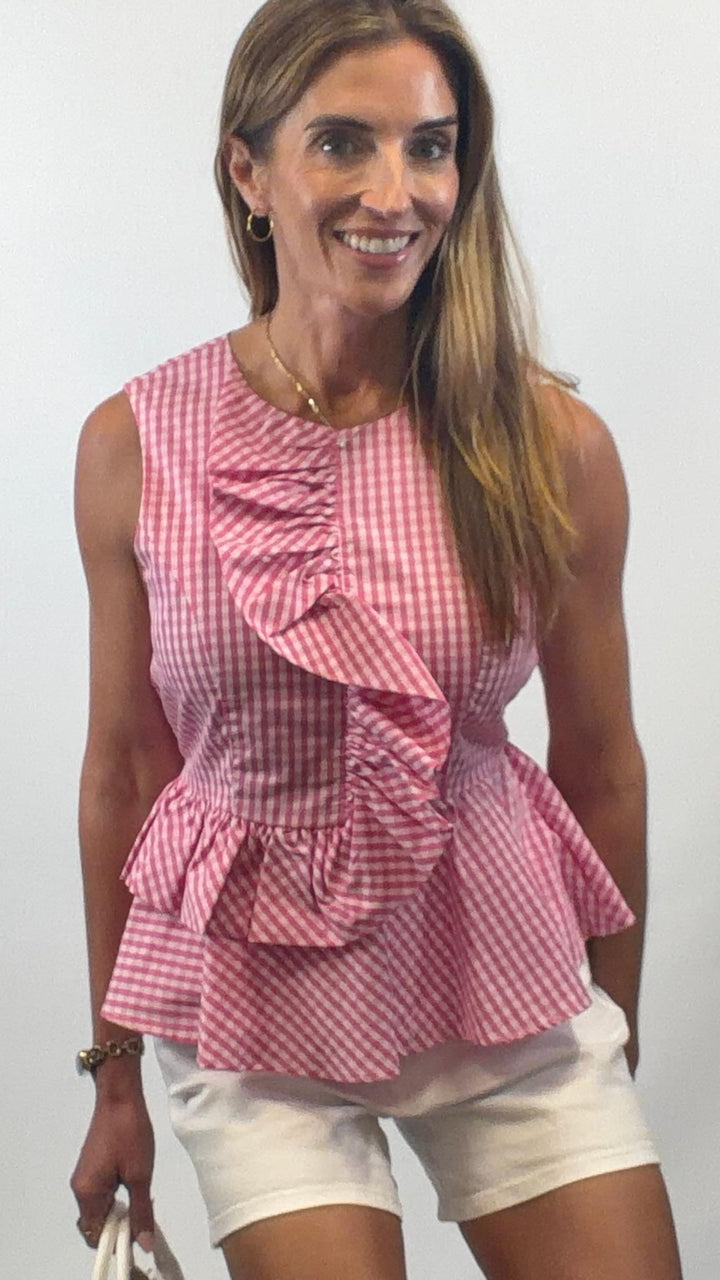 Gingham Pink Peplum Top