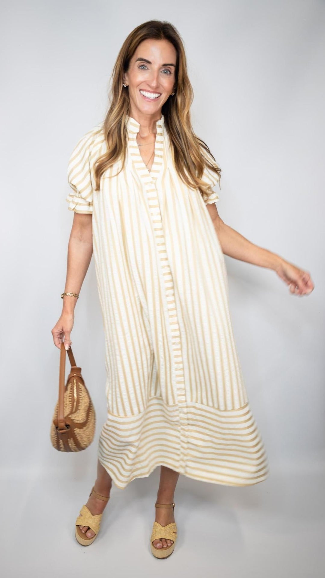 Striped Button-Down Dress Belt