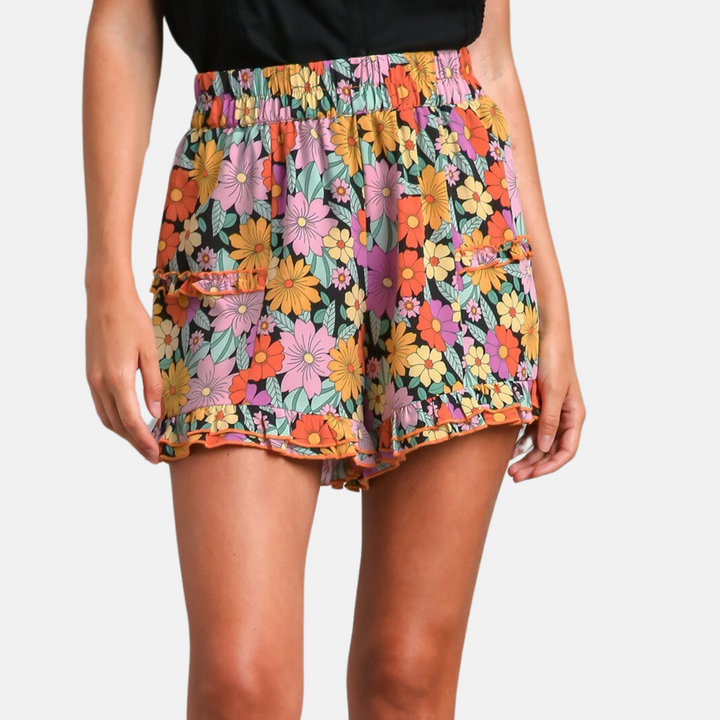 Black Flower Shorts