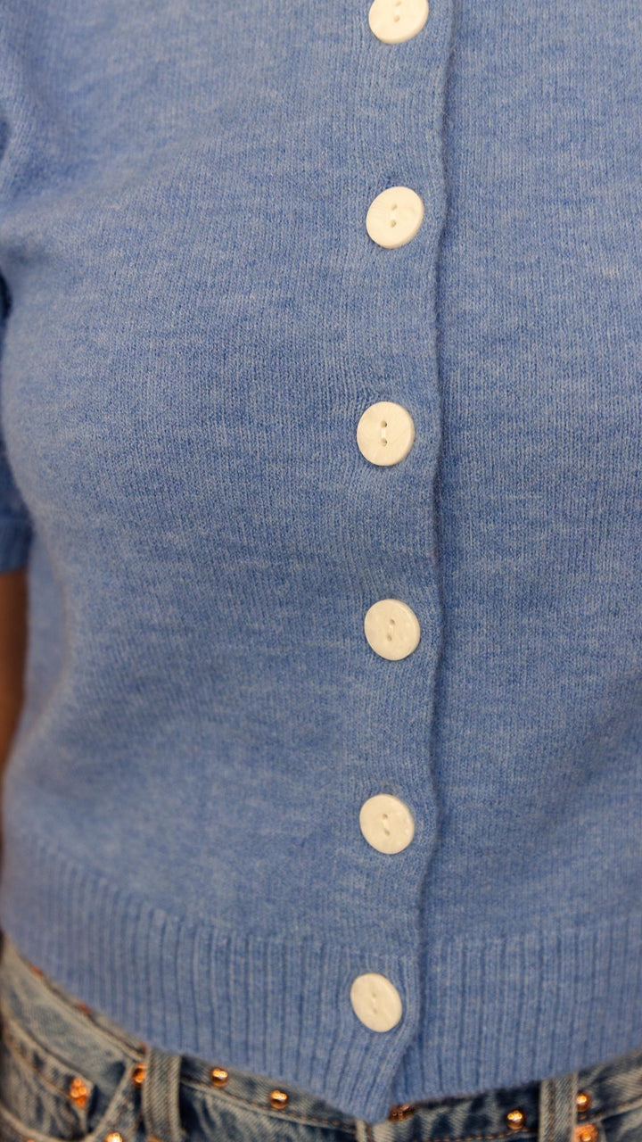 Button Front Puff SS Cardigan