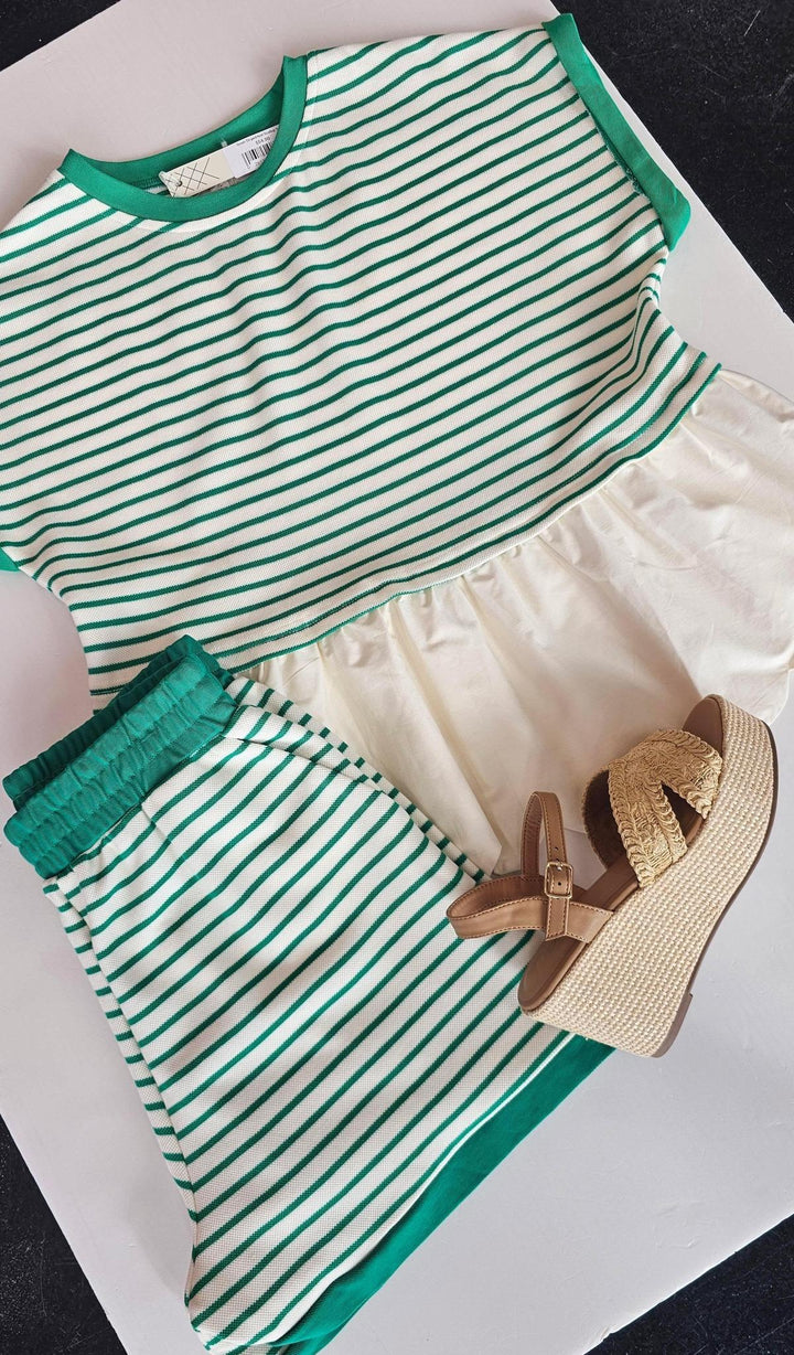 Green Striped Knit Shorts