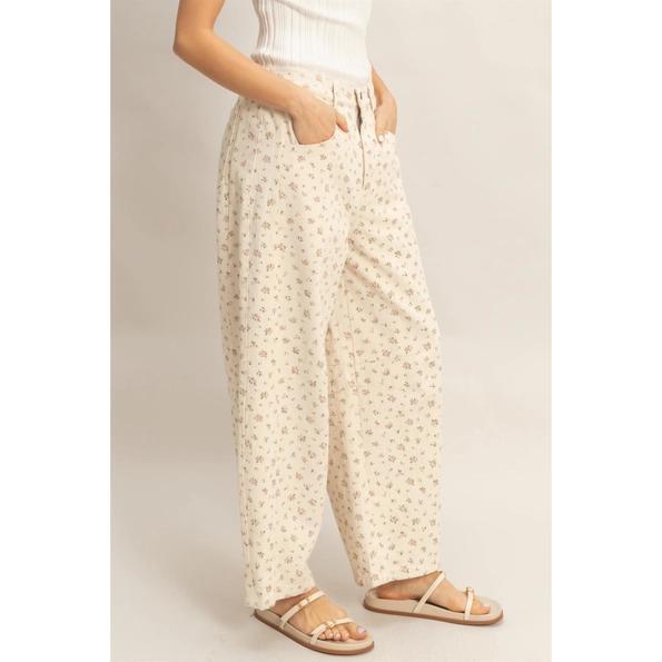 Washed Pink Floral Wide Leg Jeans