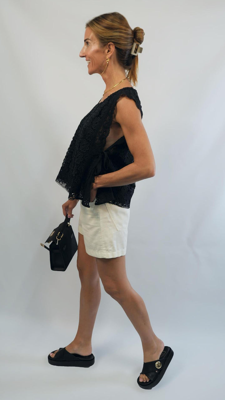 Black Floral Lace Sleeveless Top