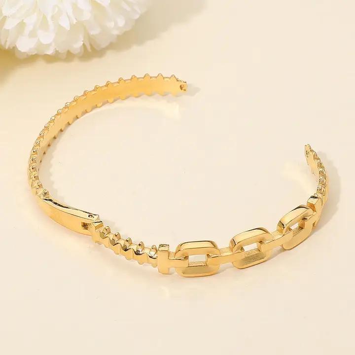 Stainless Steel Sculpted Link Hinged Bangle Bracelet