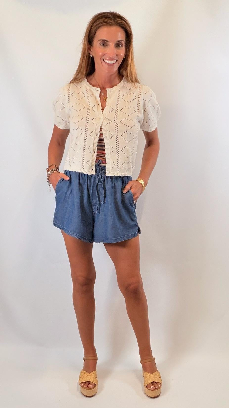 Pointelle Puff Cardigan with puff sleeves – Abide Boutique