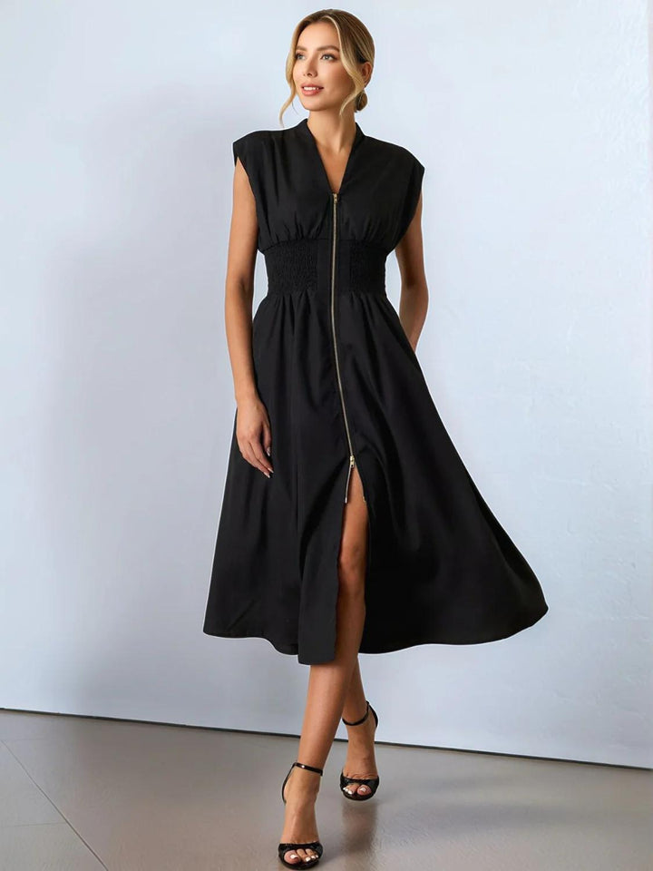 Ruched Waist Zipper Dress