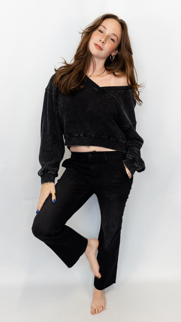 Snow Wash V-Neck Sweatshirt