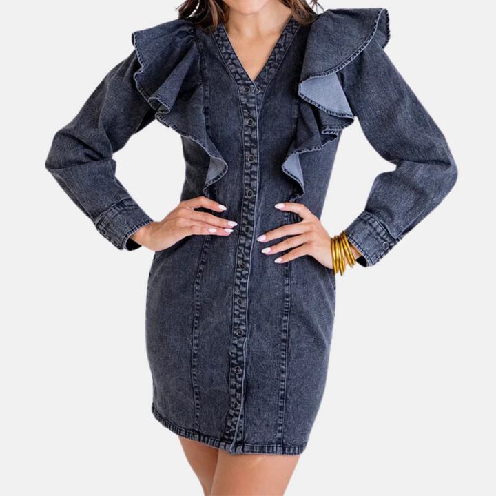 Denim Washed Ruffle Dress