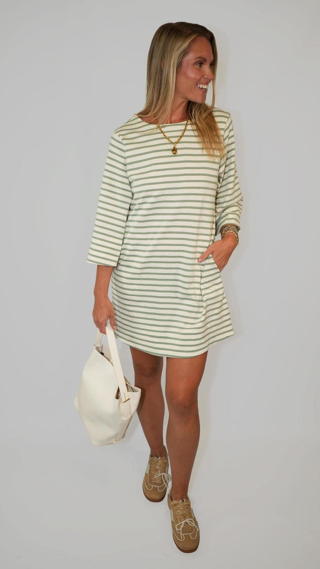 Striped Half-Sleeve Dress