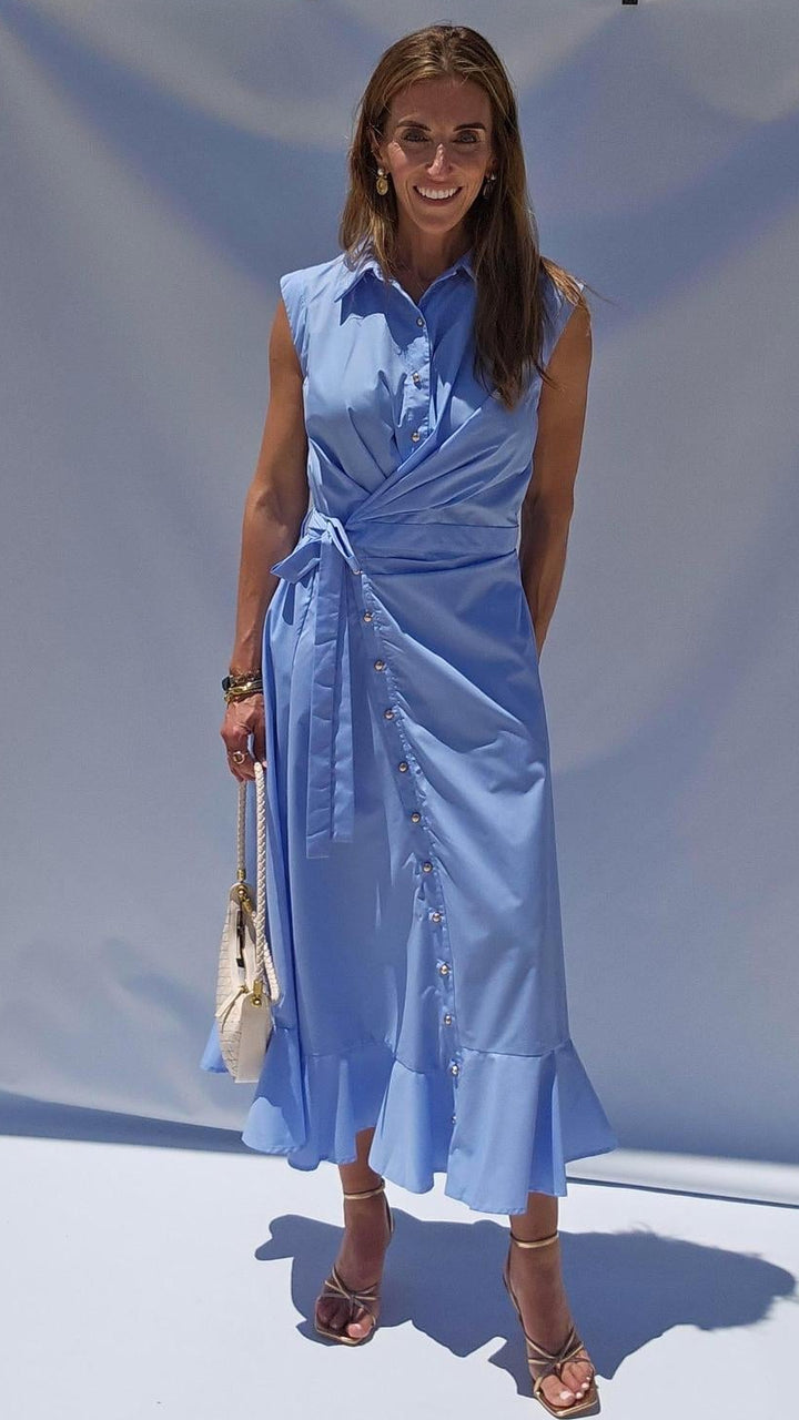 Chambray Wrap Bodice Dress