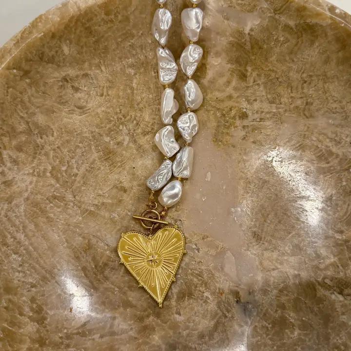 Blaze Heart Pearl Necklace
