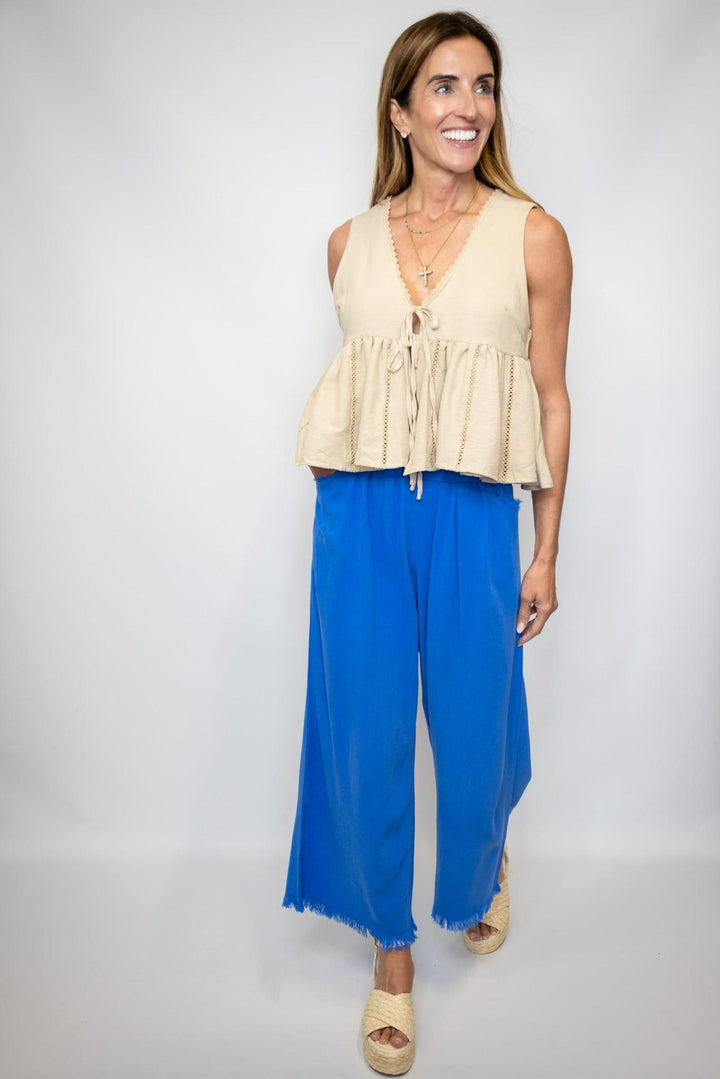 Lace Trim Tie Front Top