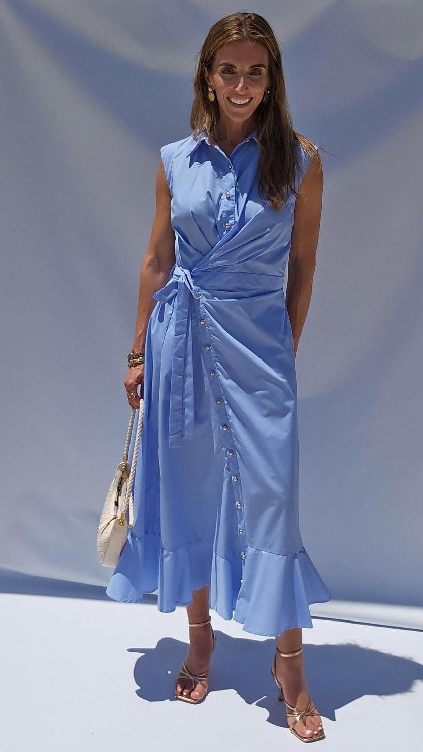 Chambray Wrap Bodice Dress