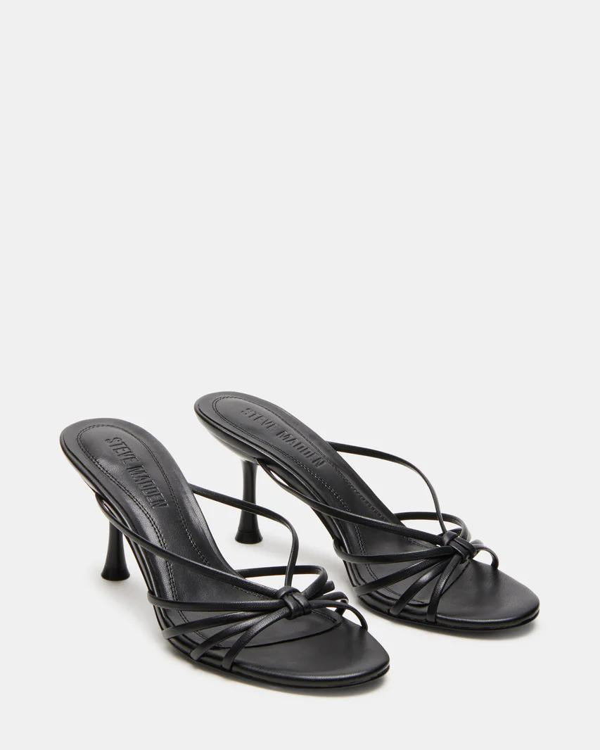 Black Leather Strappy Dress Sandals
