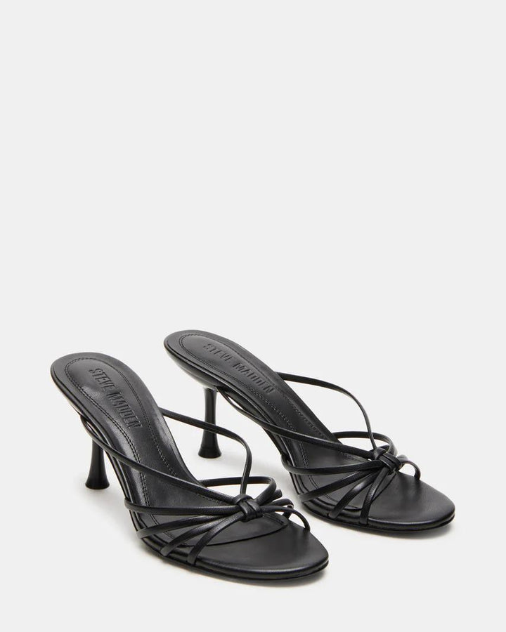 Black Leather Strappy Dress Sandals