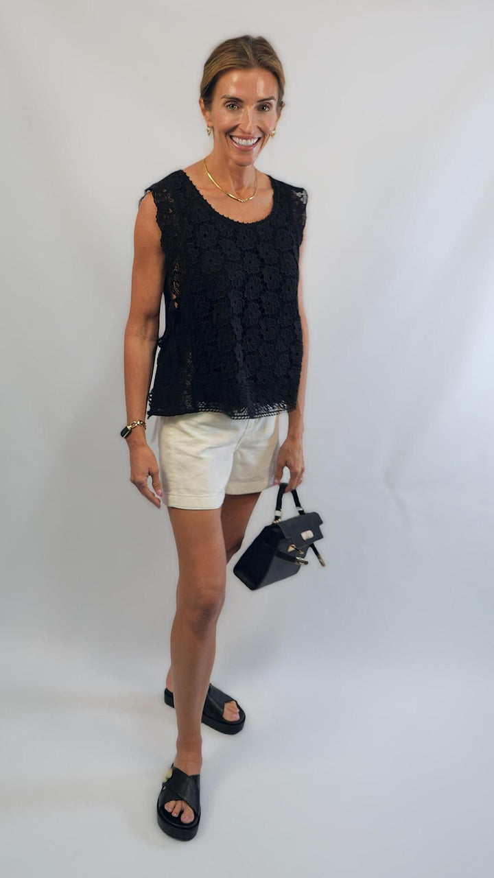 Black Floral Lace Sleeveless Top