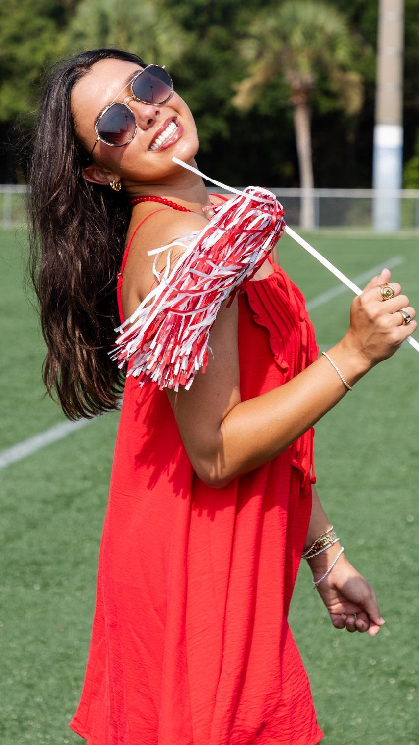 Ruffle Bib Tie-Front Mini Dress