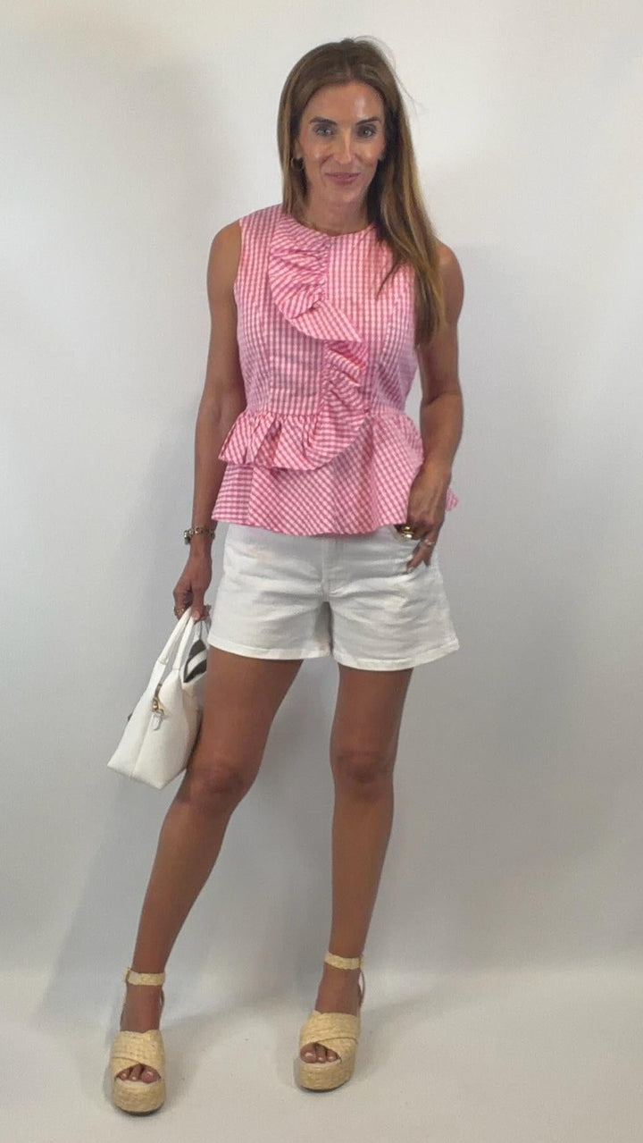 Gingham Pink Peplum Top