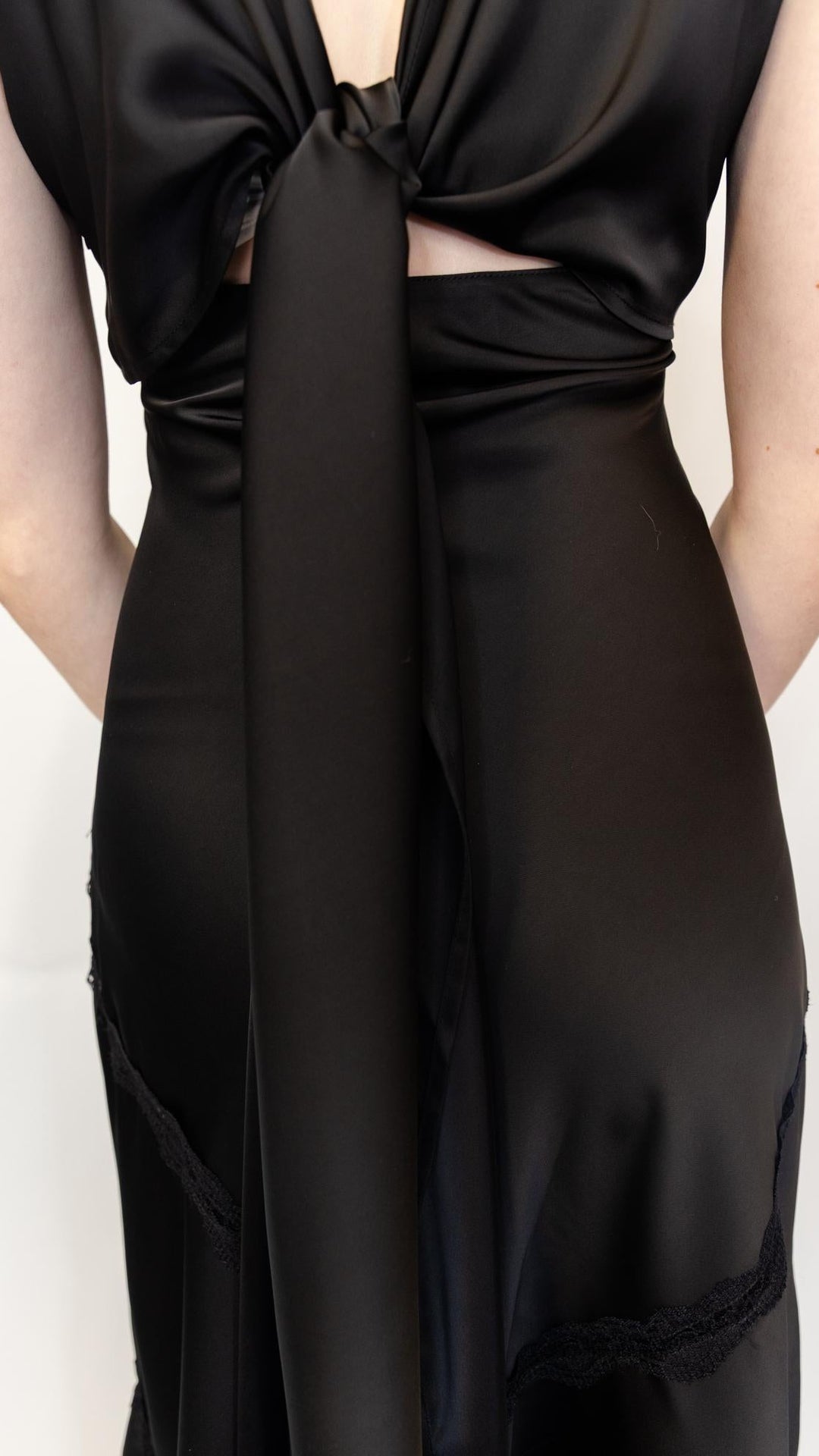 Black Satin Lace Inset Maxi Dress