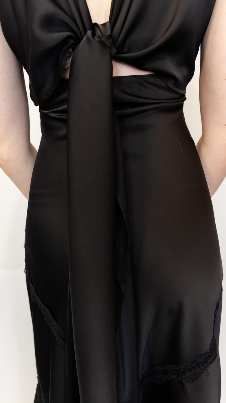 Black Satin Lace Inset Maxi Dress