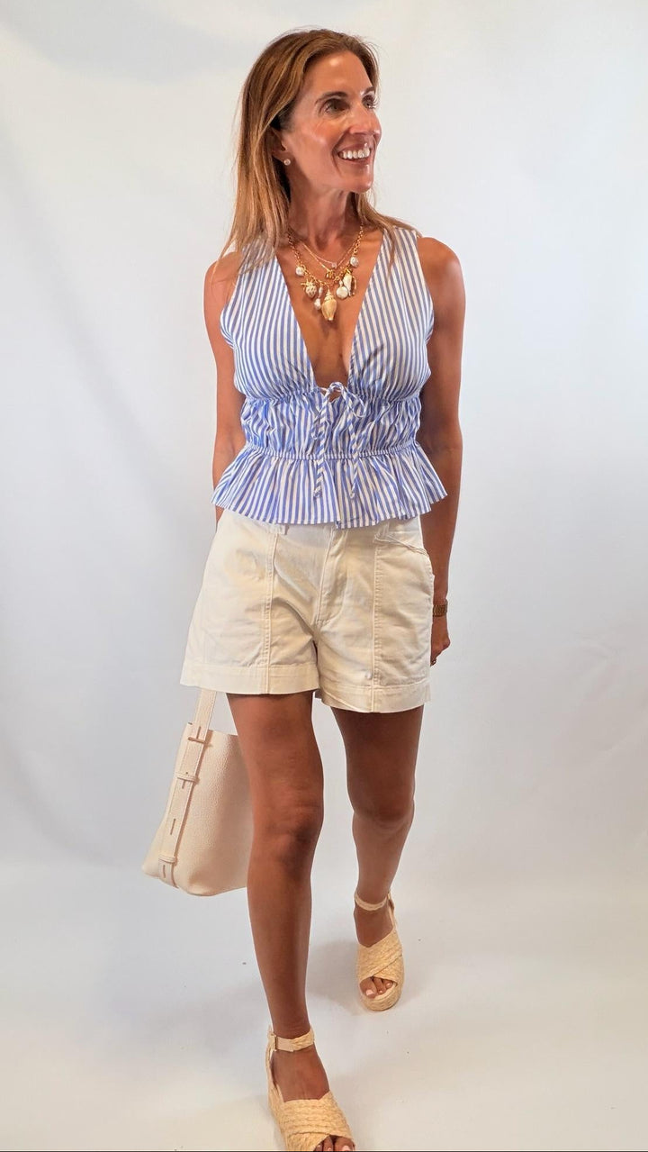 Striped Tie Peplum Top