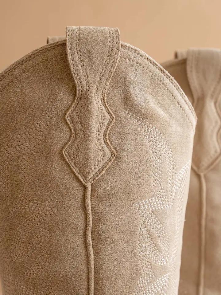 Cream Suede Western Cowboy Boot