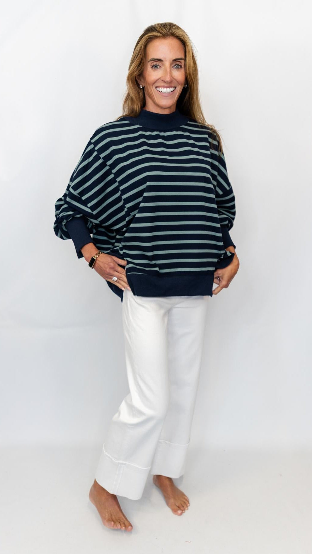 Striped Mock Neck Sweatshirt