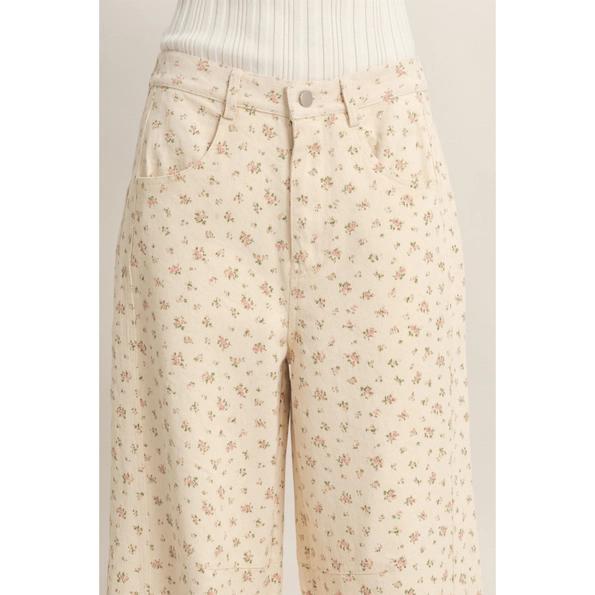 Washed Pink Floral Wide Leg Jeans