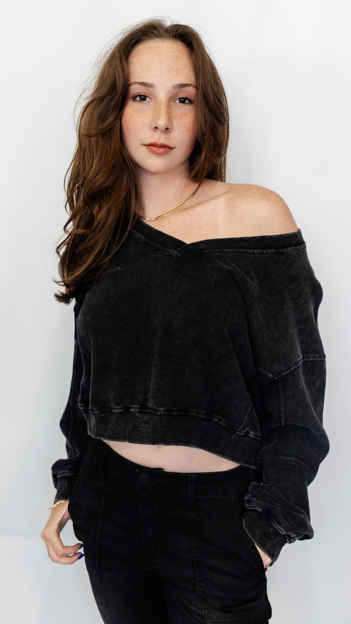 Snow Wash V-Neck Sweatshirt