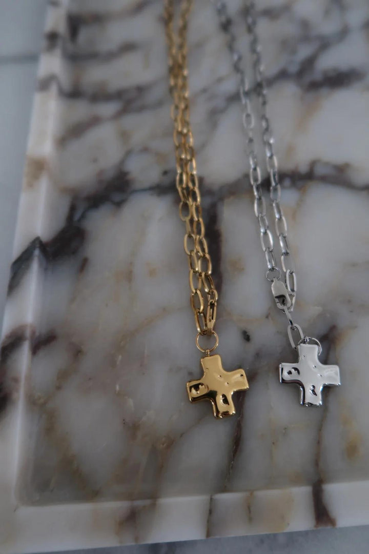 Gold Paperclip Cross Necklace