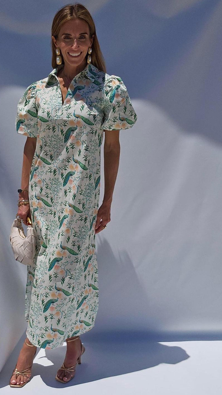 Peacock Puff Sleeve Dress