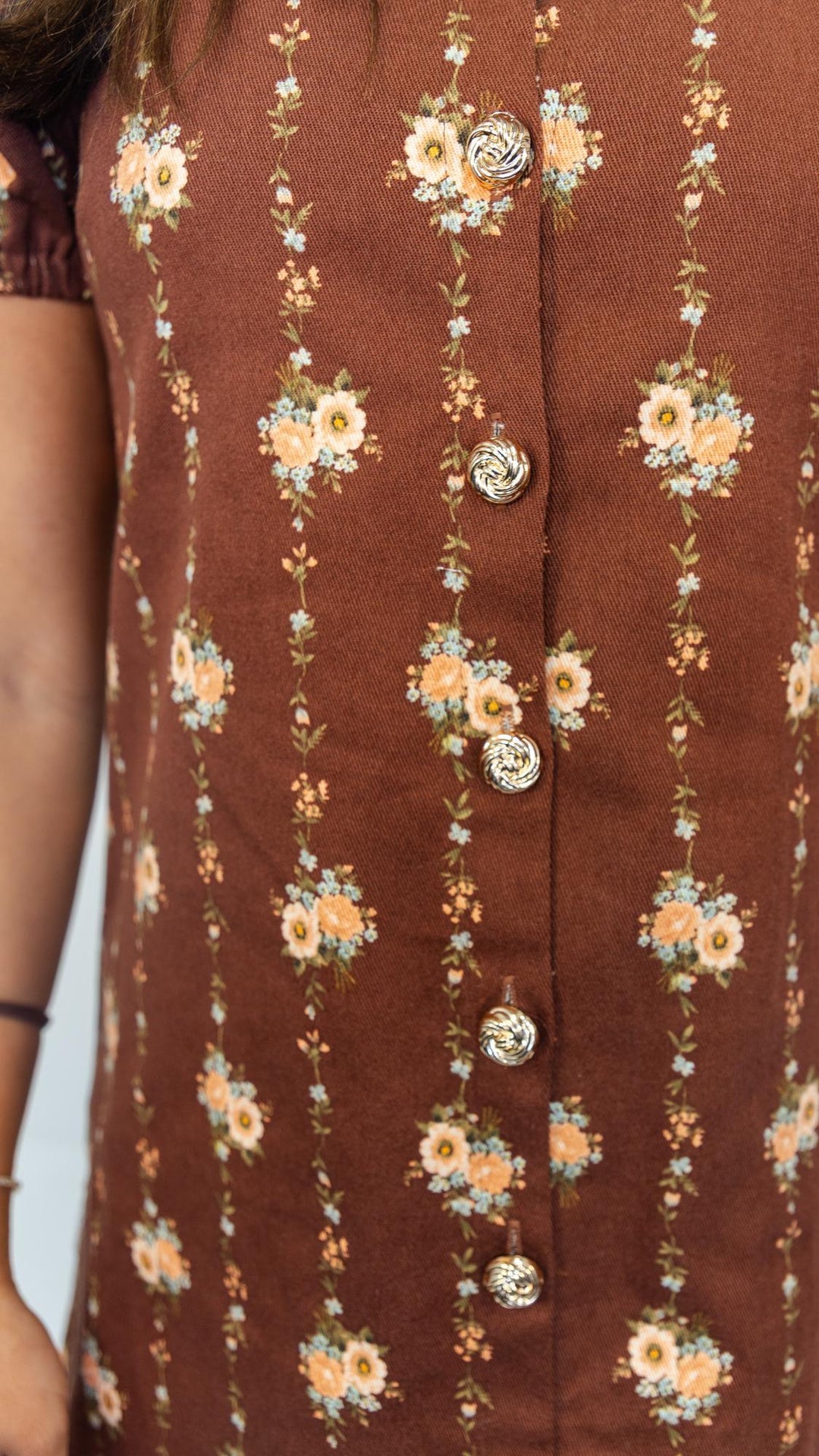 Chocolate Floral Gold Button Dress
