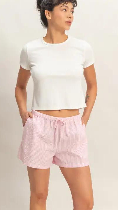 Striped Seersucker Drawstring Shorts