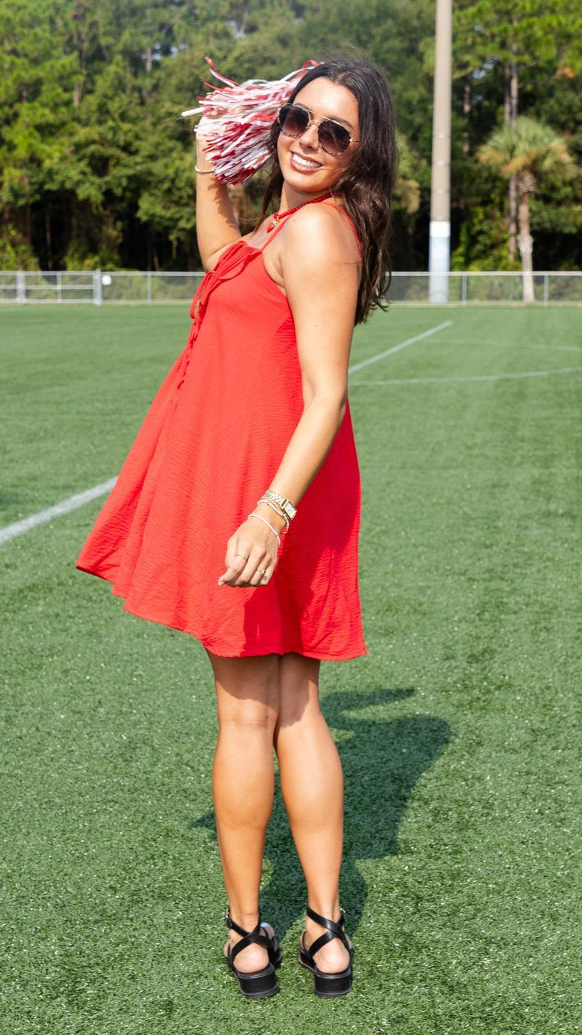 Ruffle Bib Tie-Front Mini Dress