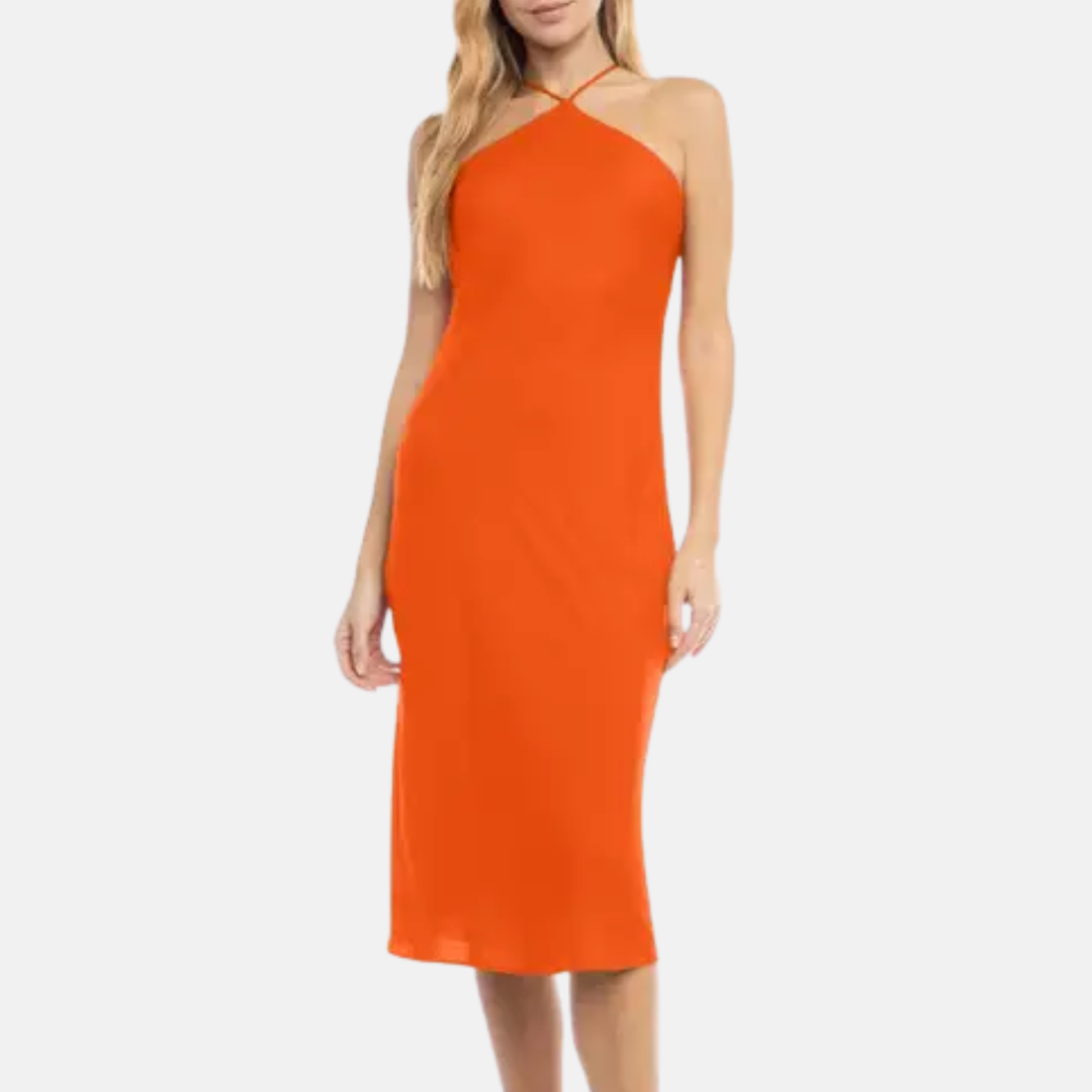Pumpkin Satin Midi Dress