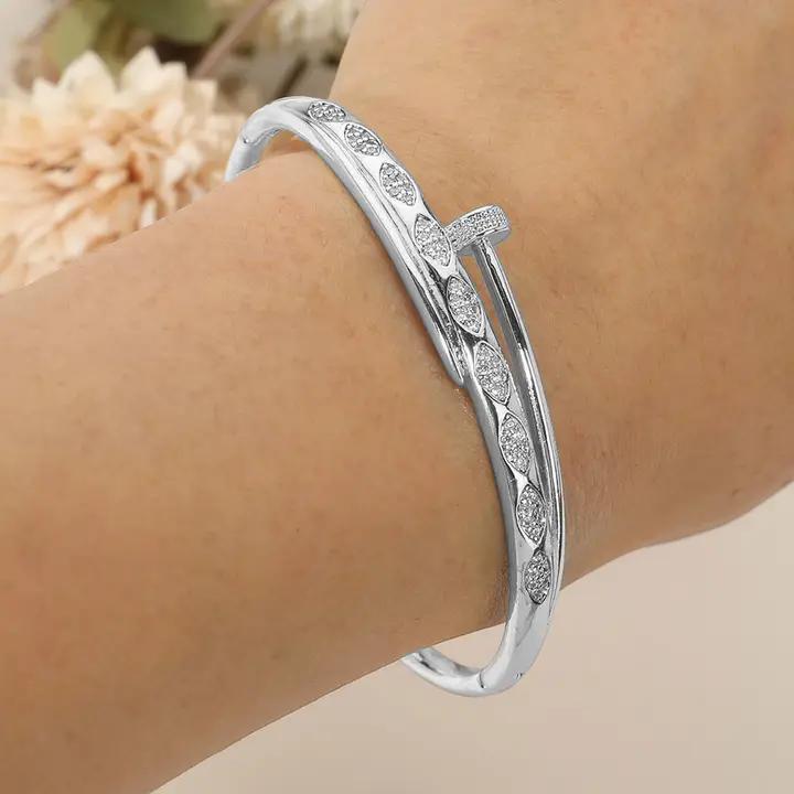 Rhinestone Pave Marquise Nailhead Hinged Bangle Bracelet