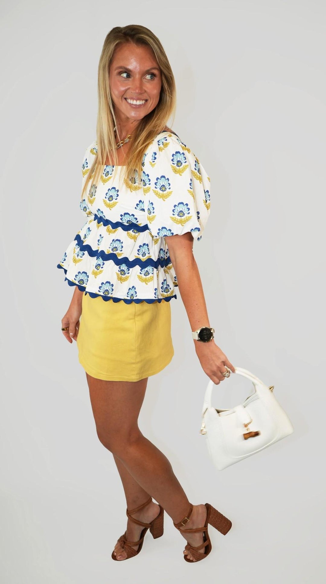 Floral Layered Ruffle Ric Rac Top with square neck – Abide Boutique