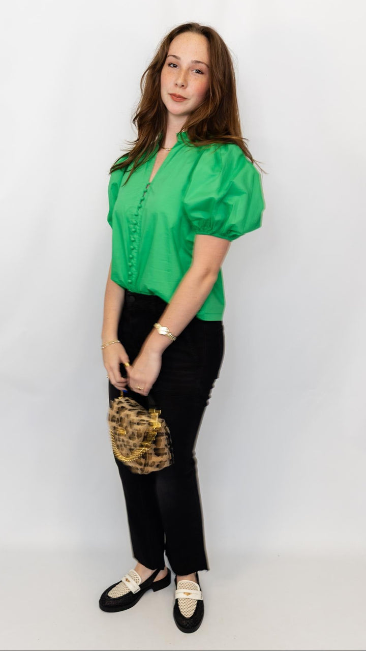 Ruffled Collar Puff Sleeve Blouse