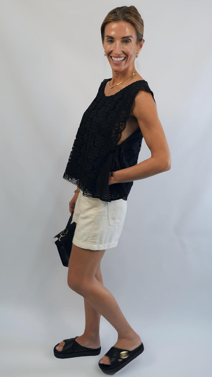 Black Floral Lace Sleeveless Top