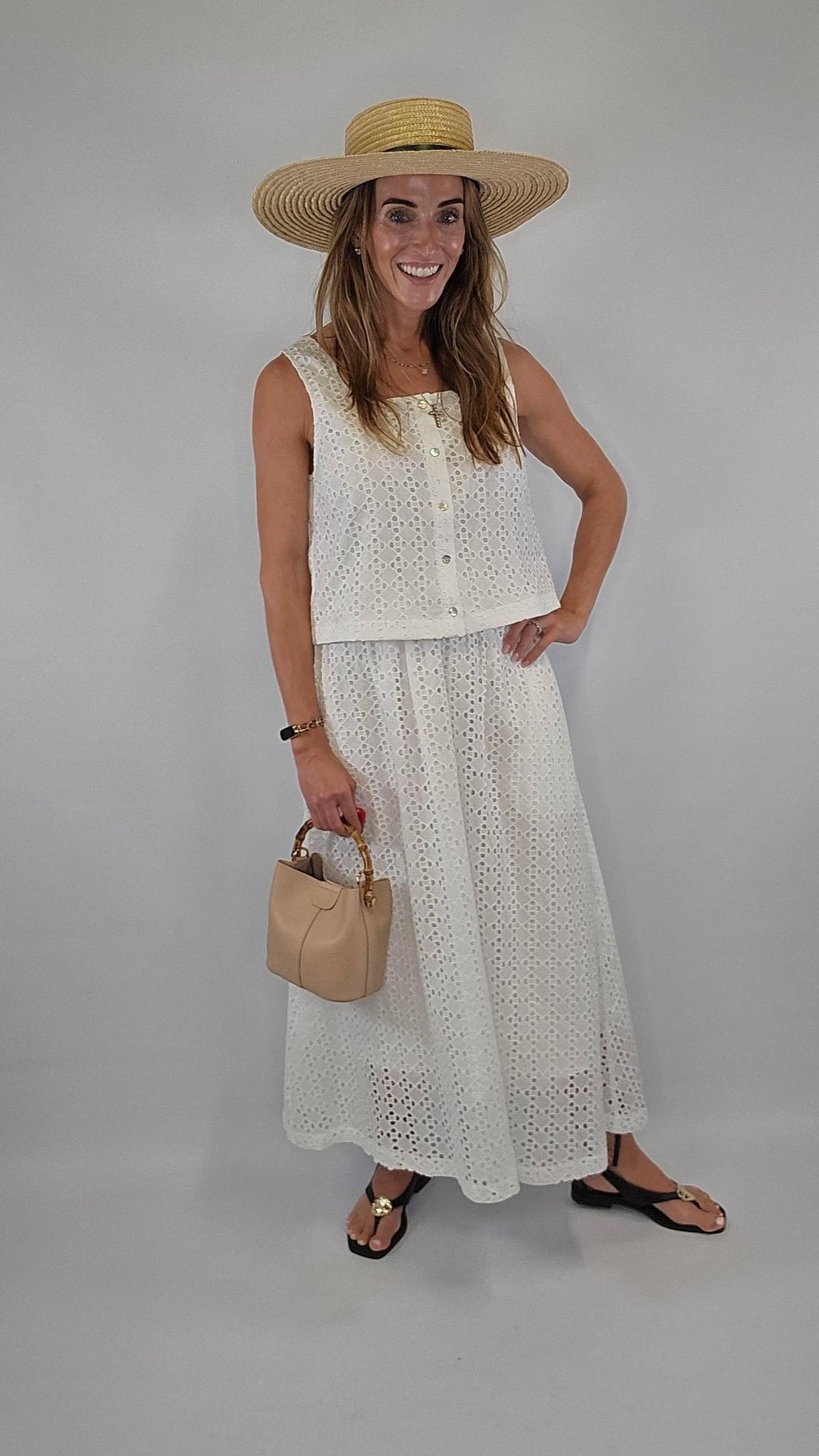 White Eyelet Midi Skirt