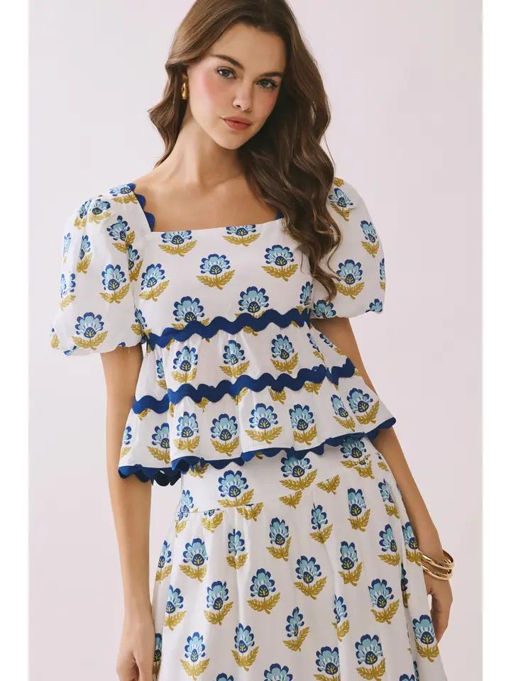 Floral Layered Ruffle Ric Rac Top