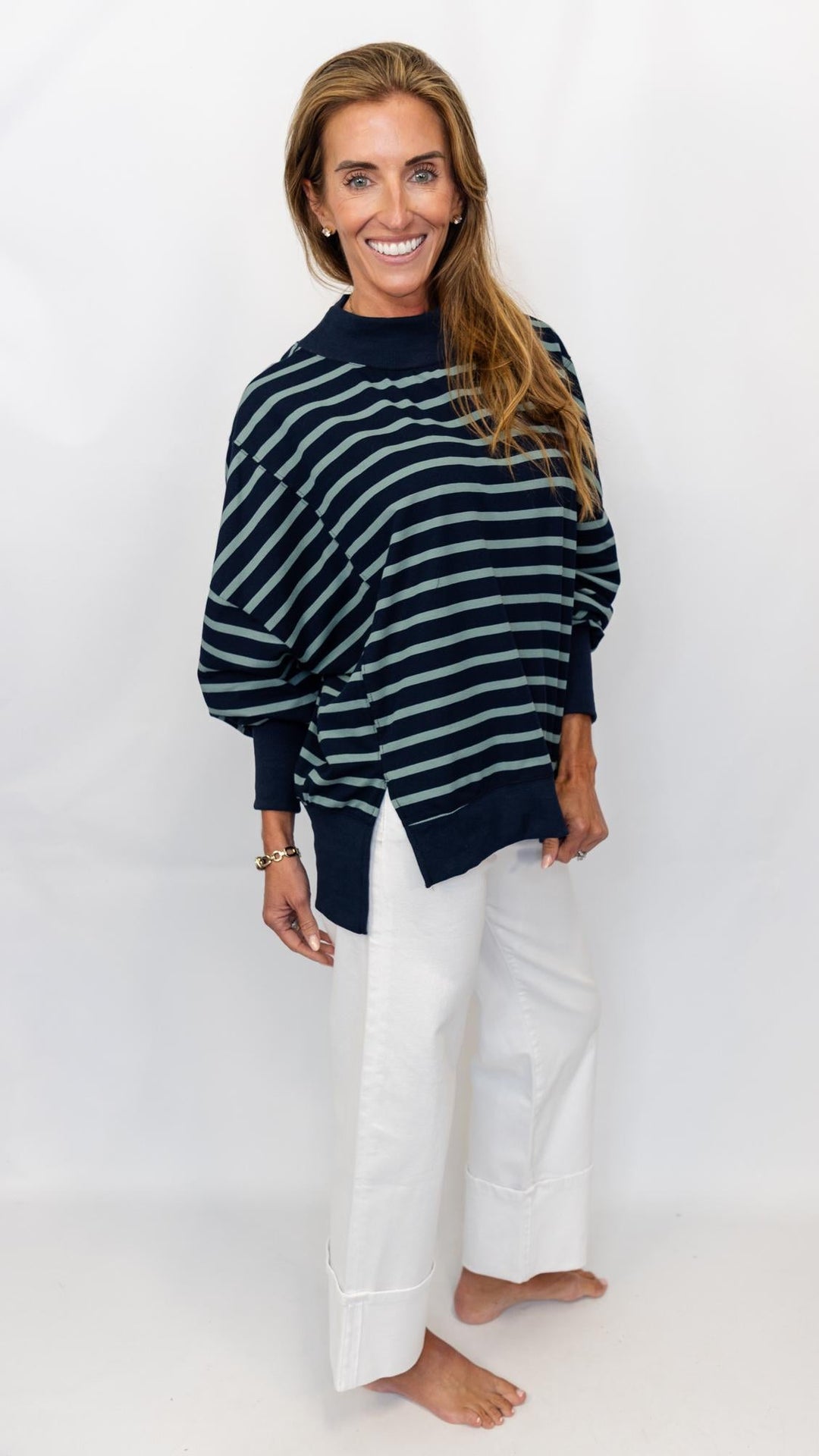 Striped Mock Neck Sweatshirt