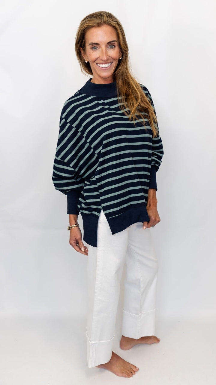 Striped Mock Neck Sweatshirt