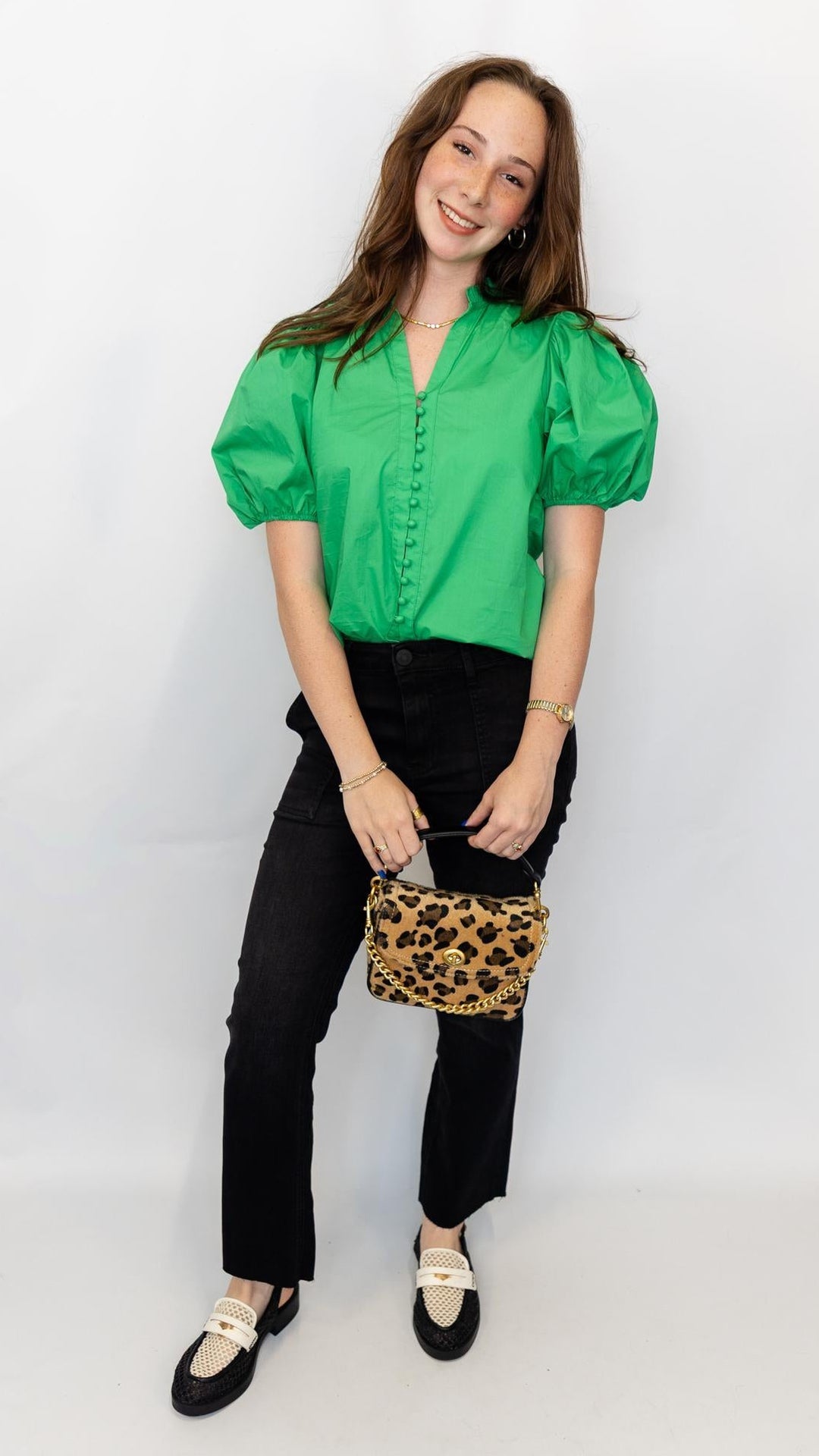 Ruffled Collar Puff Sleeve Blouse