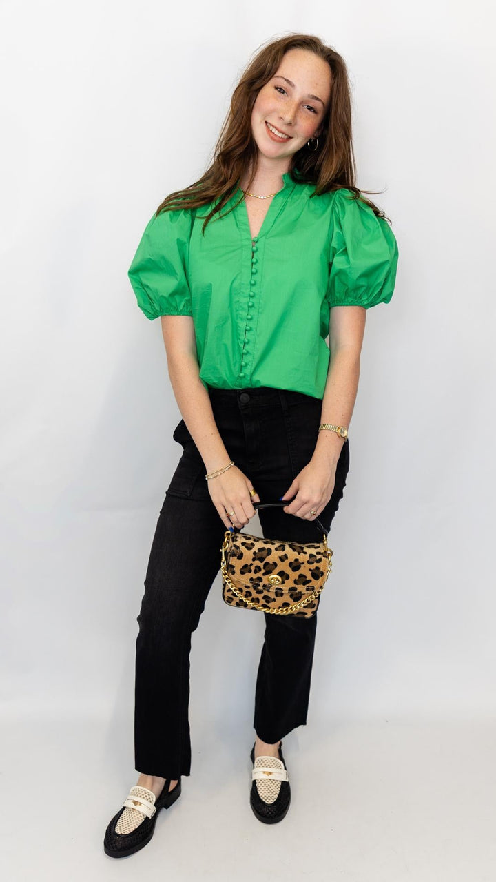 Ruffled Collar Puff Sleeve Blouse