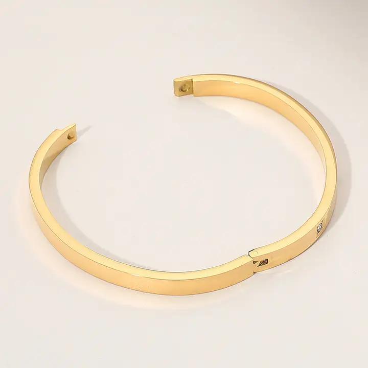 Stainless Steel Stone Paved Pointed Hinged Bangle Bracelet