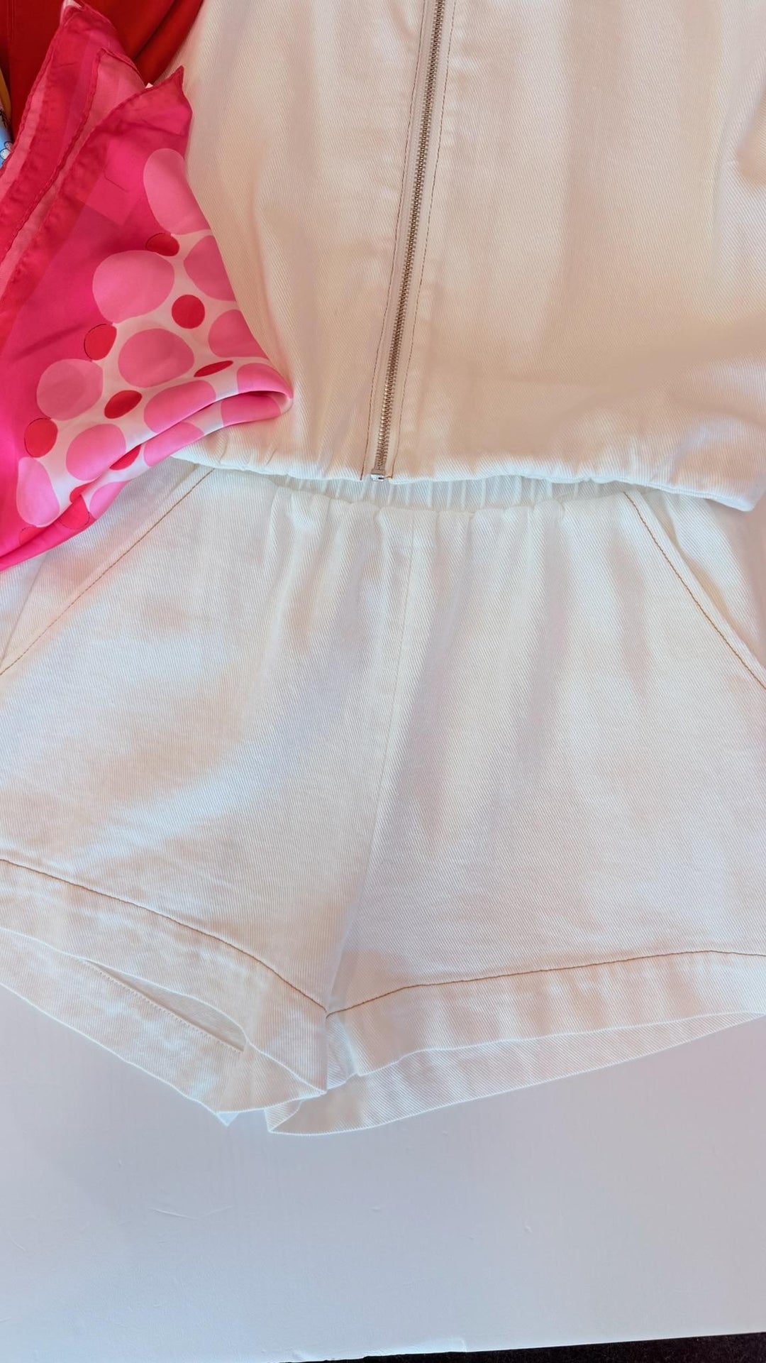 White Denim Shorts Set