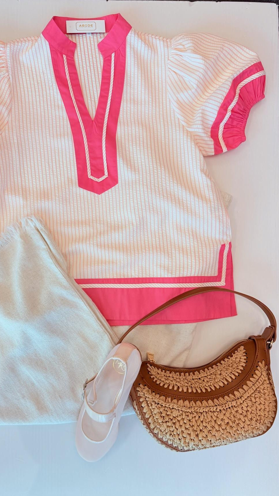 Pink Puff Sleeve Striped Top