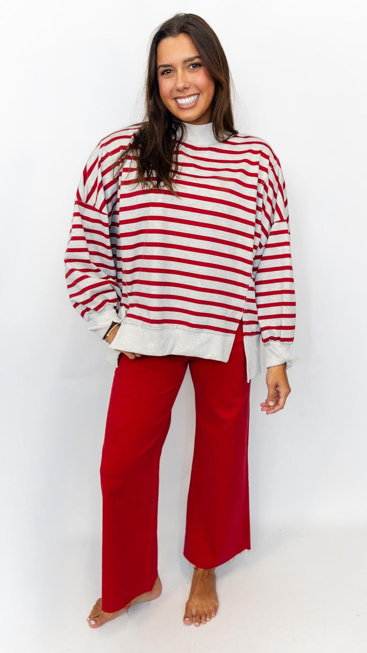 Striped Mock Neck Sweatshirt